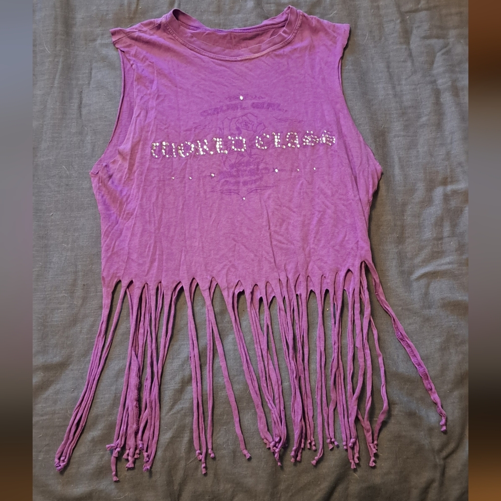Purple Fringe Sleeveless Top